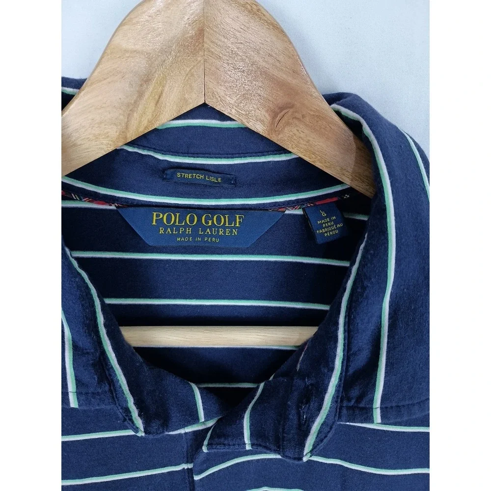 Polo Ralph Lauren Striped Blue Short Sleeve Stretch Lisle Shirt Golf Old Money